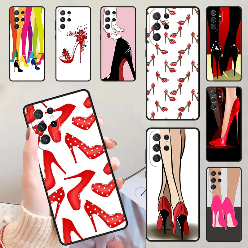 red high heel shoes Cute Phone Cases For Samsung Galaxy S23 S20 FE S21 S22 Ultra Note 20 S8 S9 S10 Note 10 Plus Cover