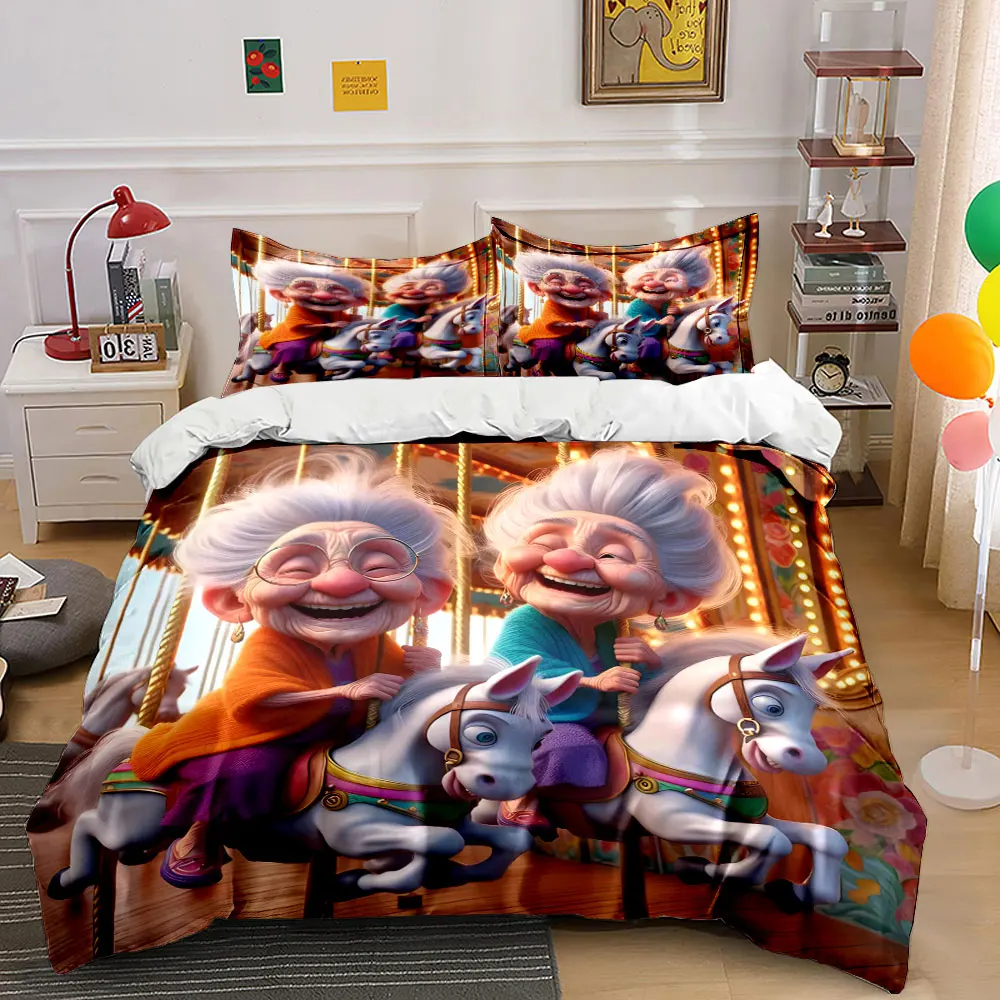 Joyful moments on carousel horse Print Bedding Set 1 Duvet Cover 2 Pillowcases for Adult and Children Luxury Gift Full Size