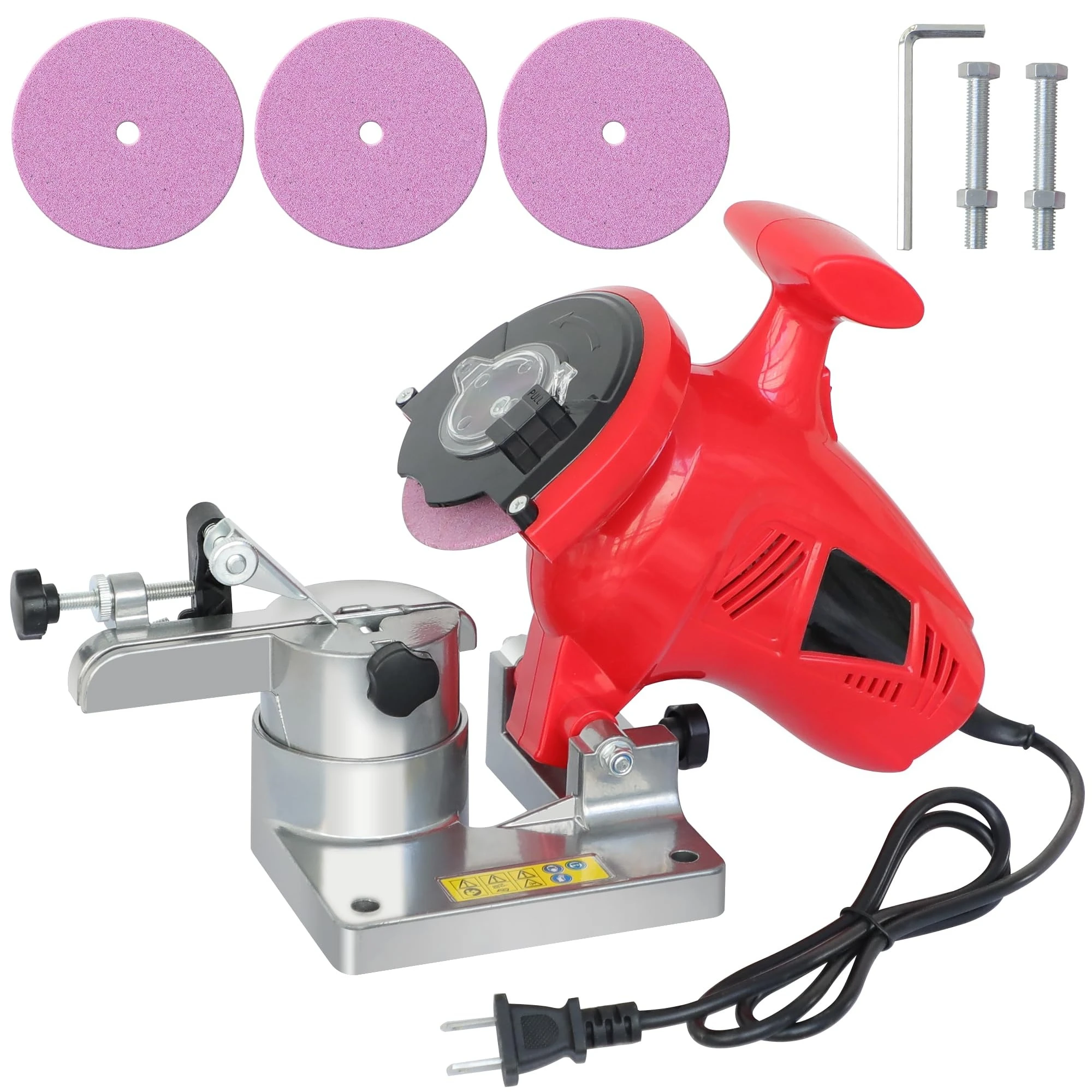 Electric Chainsaw Sharpener with 3 Replacement Grinding Wheels High-Speed Chain Grinder with Adjustable Angle Mountable
