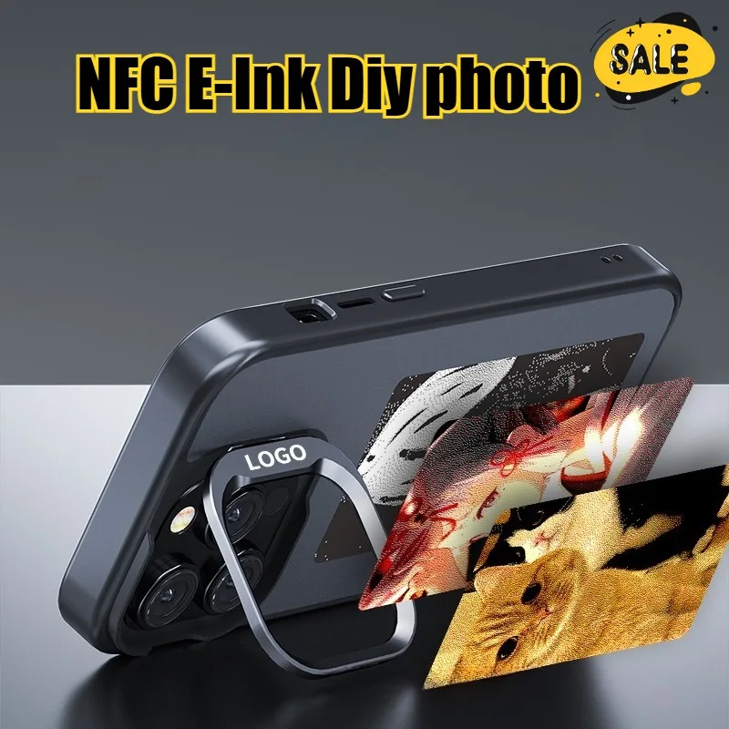 

NFC E-Ink Diy Photo Phone Case for Iphone 15 14 13 Pro Max with Phone Bracket Anime Characters Shockproof Protector Cover