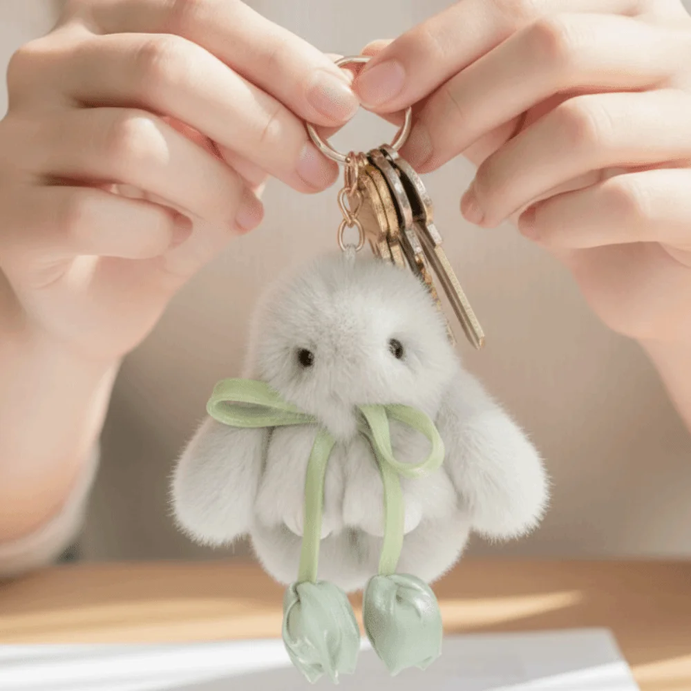 Backpack Charm PP Cotton Tulip Rabbit Keychain Cute Cartoon Pendant Kawaii Key Ring Cartoon Bunny Keyring Gift