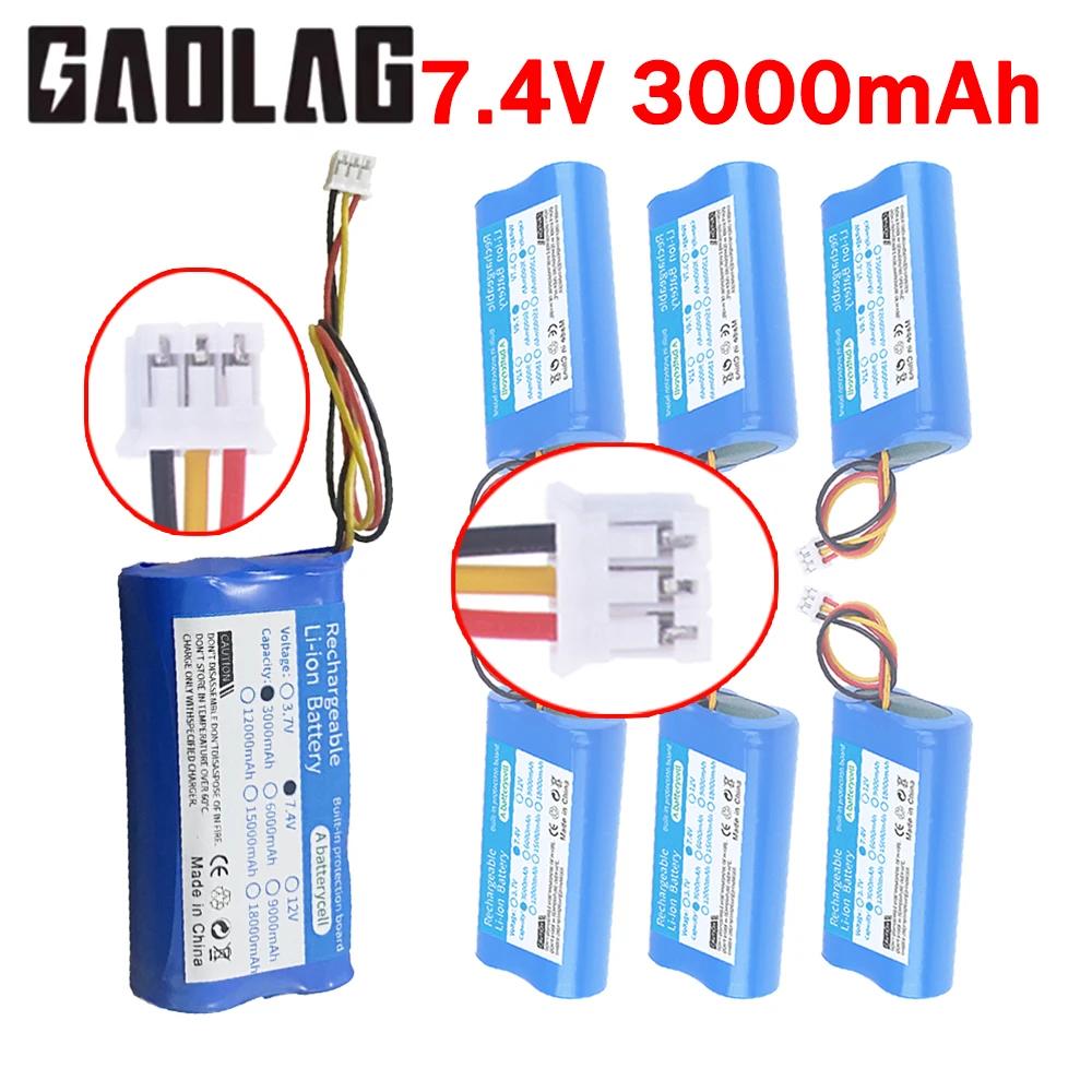 7.4V 3000mAh 3 Wires Battery Pack 18650 7.4V 2S Lithium Ion Battery with PH2.0 3P Plug for Megaphone Speaker Small Player