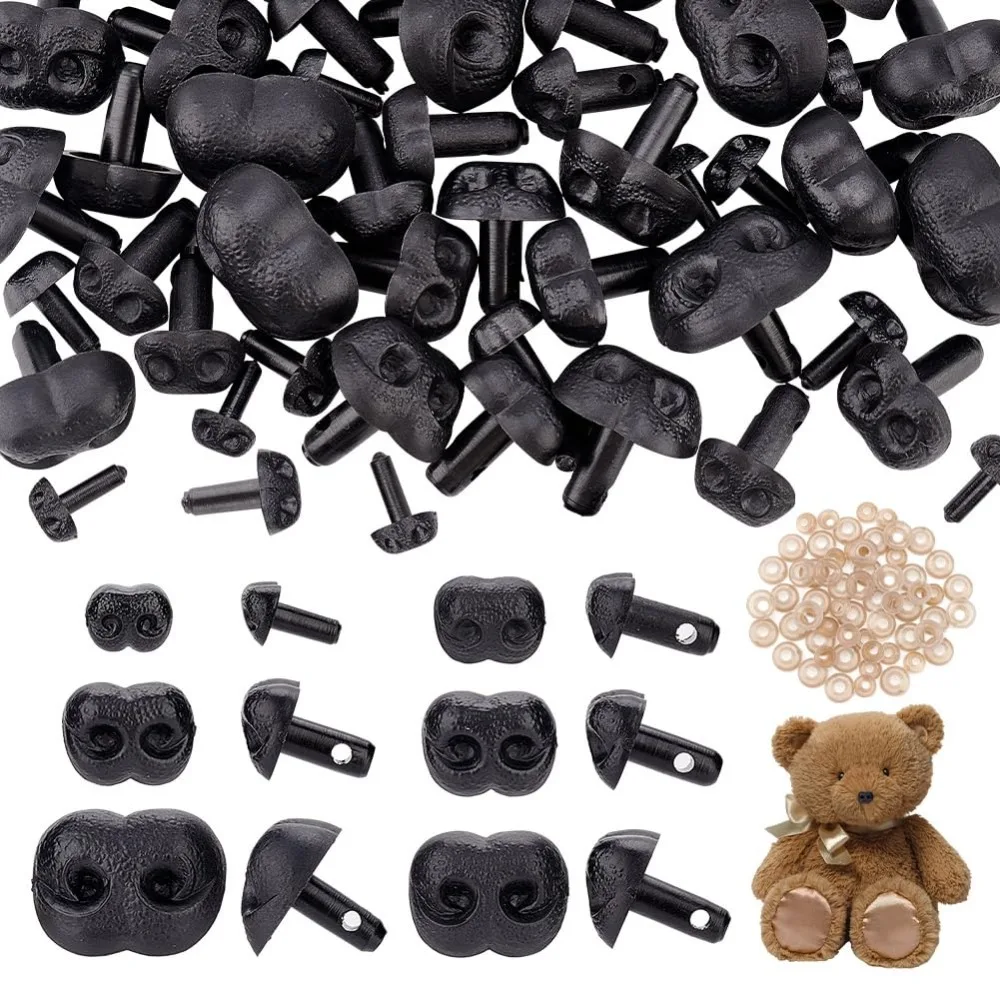 Black Plastic Noses 60 Pcs 6 Sizes Plastic Safety Noses Craft Nose Teddy Bear Noses for Puppy Doll Stuffed Animal Toy for DIY