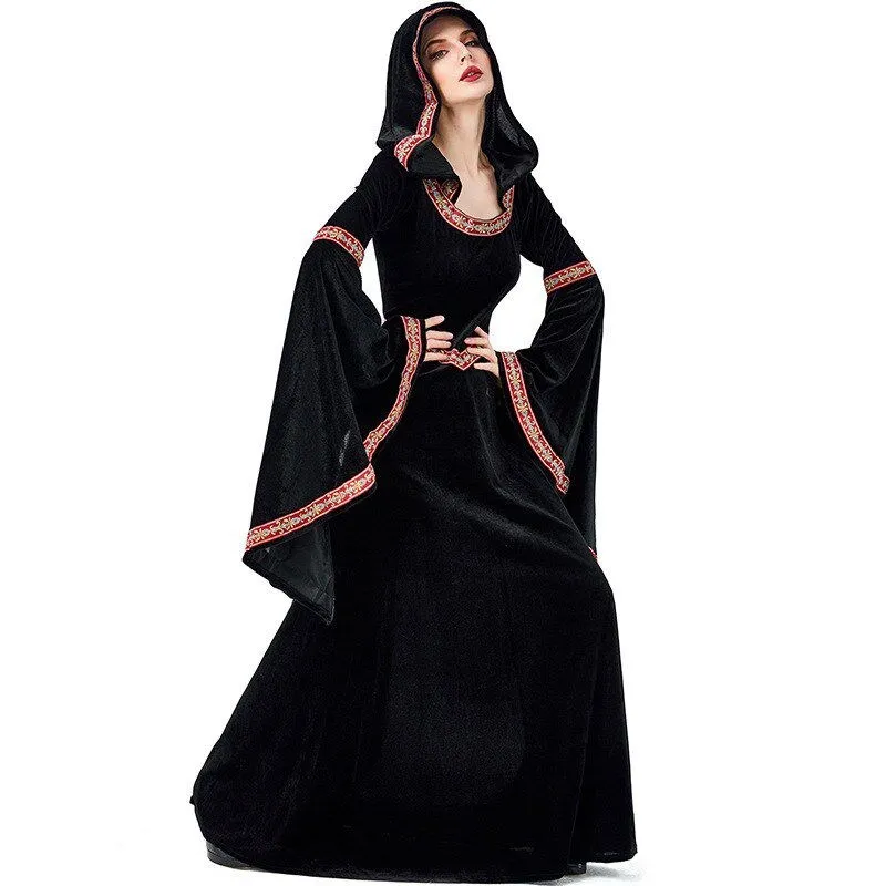 

Witch Costume with Flared Sleeves for Women And Girls Halloween Party Outfit Adult And Kids Sizes Color Y Parent-Child Matchi...