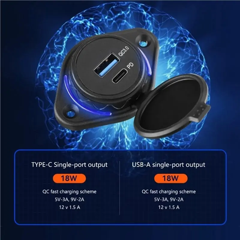 3X 12V 24V Car Boats Motorbike USB Type C Poweradapter Outlet Panel For Car, Motorbike, Bus, Rvs, Boats, And 12/24V-A97E