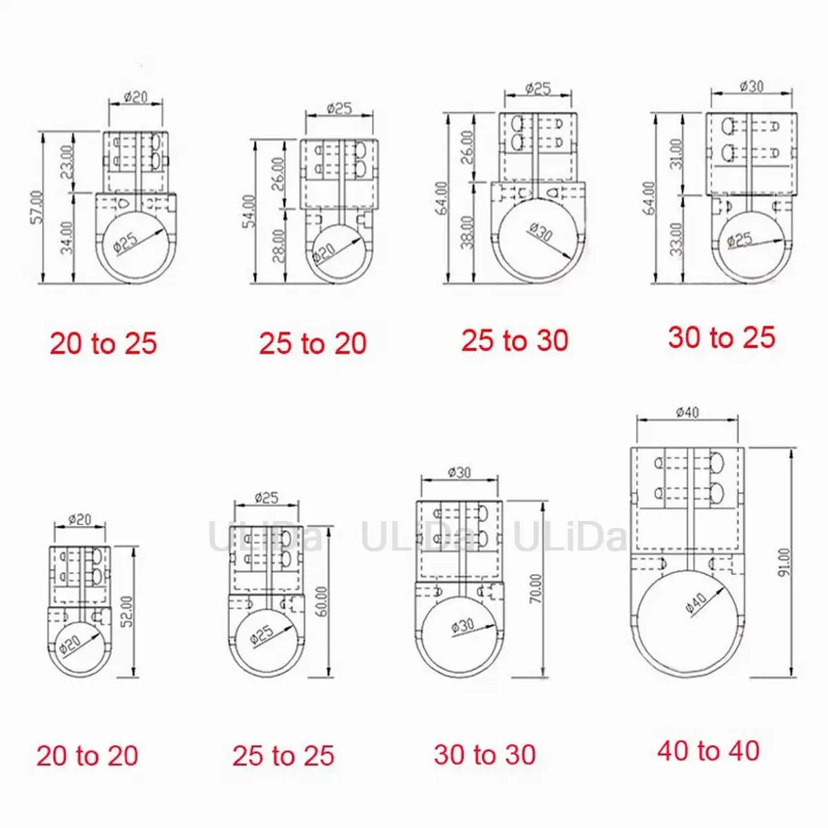 Aluminum Alloy 16 20 25mm 30mm 40mm Tee Joint Three-way Tripod Landing Gear Carbon Tube Fixed Connector Holder Adapter for UAV