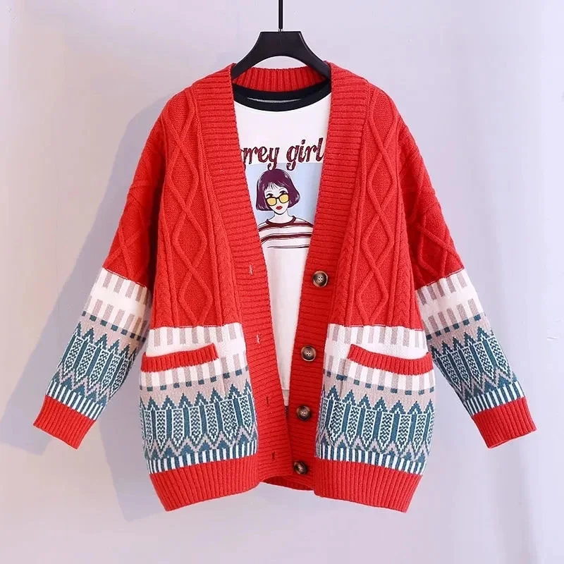 

Cardigan Women Knitted Sweater 2023New Spring Autumn Long Sleeve Sweet Knit Sweater Female Fashion Casual Loose Ladies Tops E999
