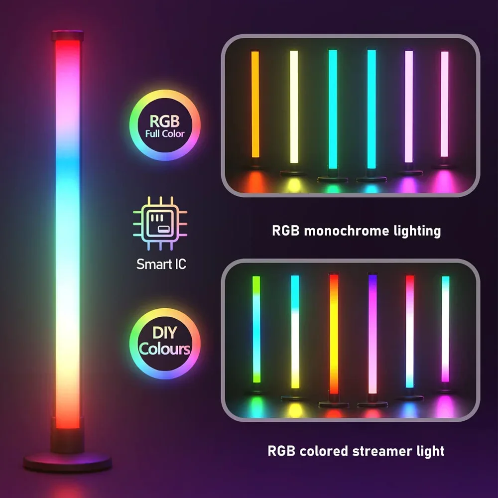 Music Pickup Lamp LED Bluetooth Ambient Light RGBIC Graffiti Desktop Bedside Lamp 40CM WIFI Illusion Floor Lamp Bedroom Decor