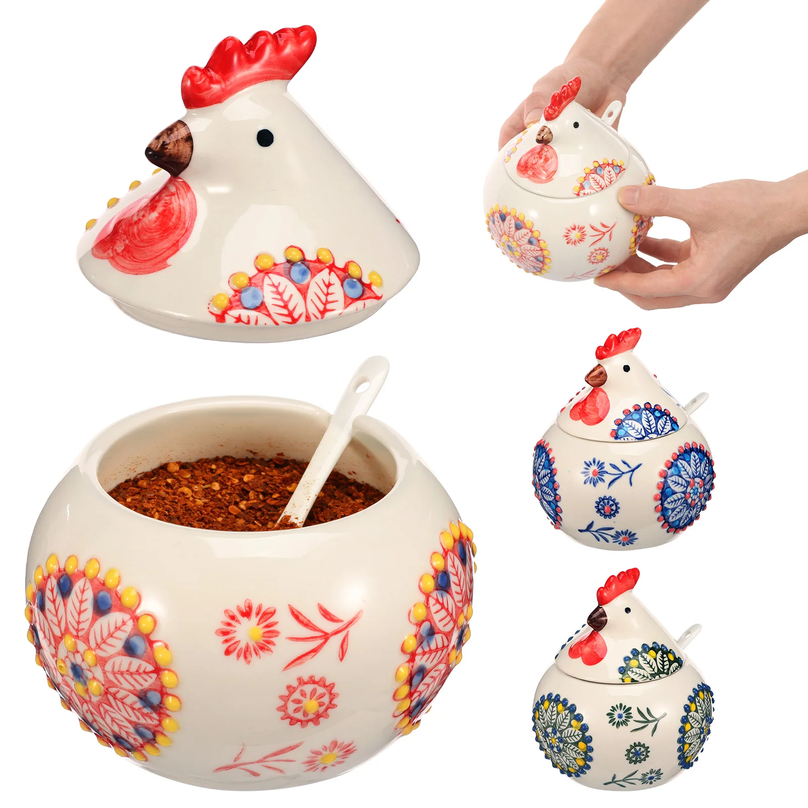 Salt Seasoning Jars Pepper Jar Ceramic Condiment Box Storage Pot Rooster Shape Spice Container Sugar Coffee Function Multi Bowls