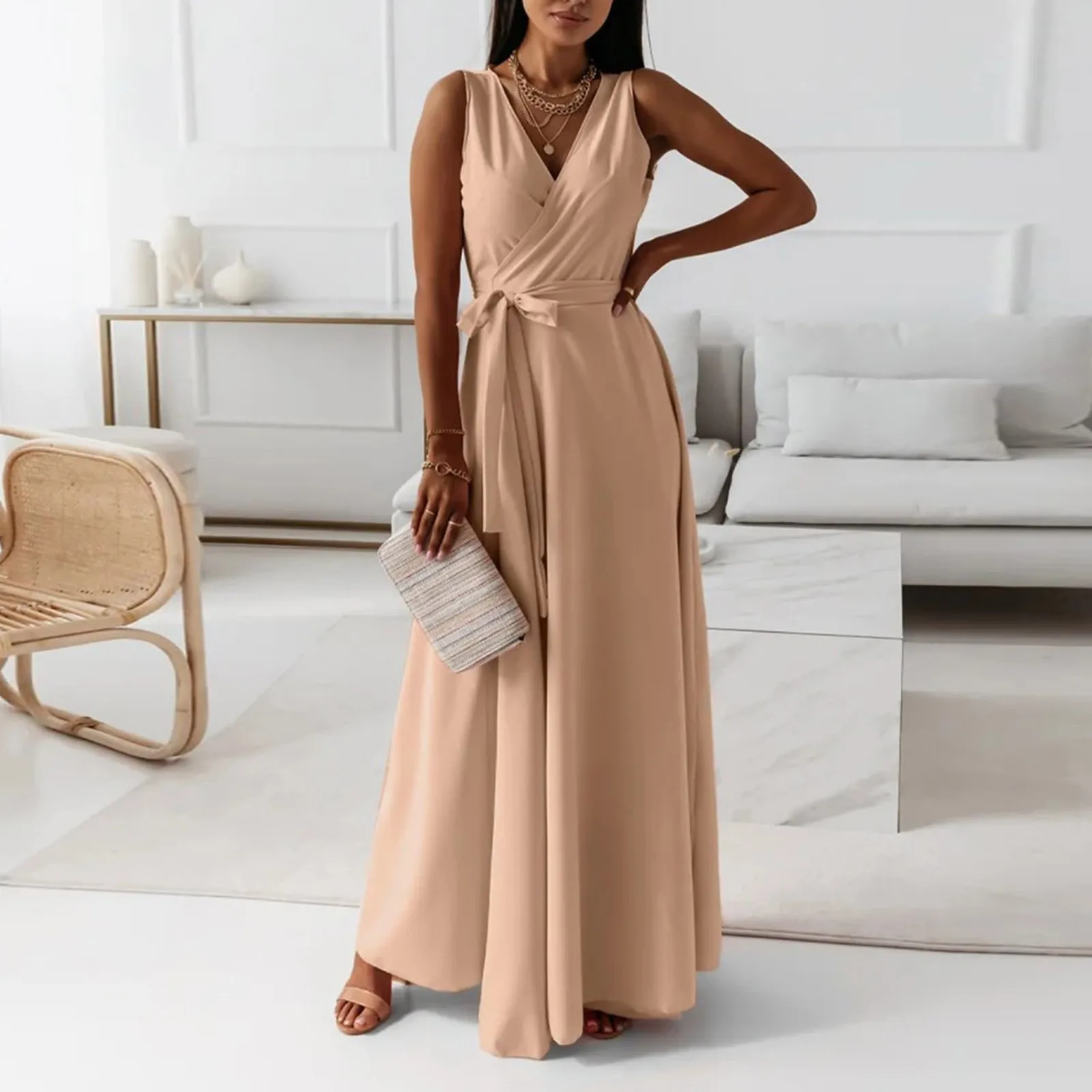 Robe longue taille haute pour femme, tenue de soirée élégante, style bohème, été