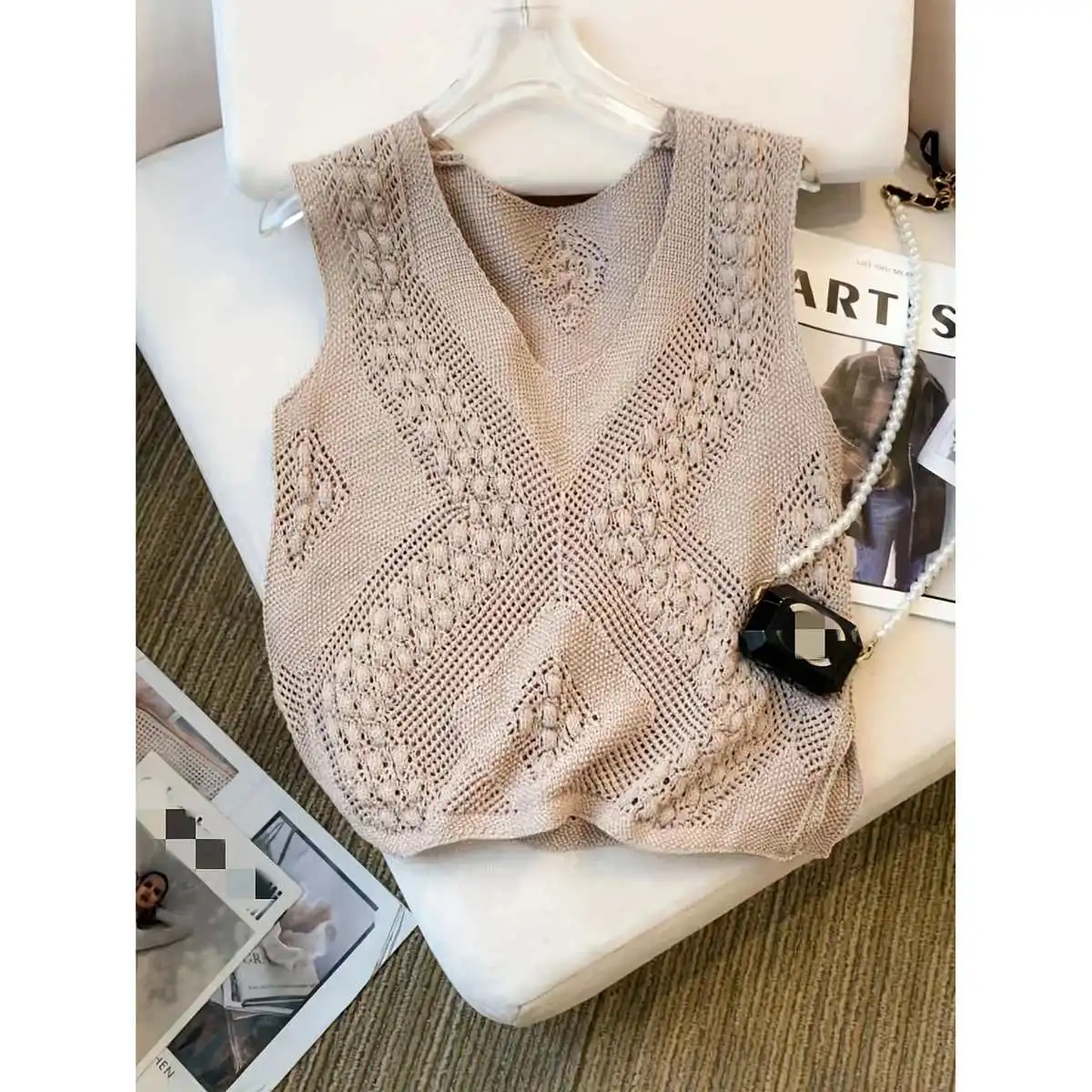 Gilet Smanicato con Scollo a V e Spacco, Moda Femminile, Stile Street, Vestibilità Slim, in Cotone, Colorato, Lunghezza Regolare per la Primavera