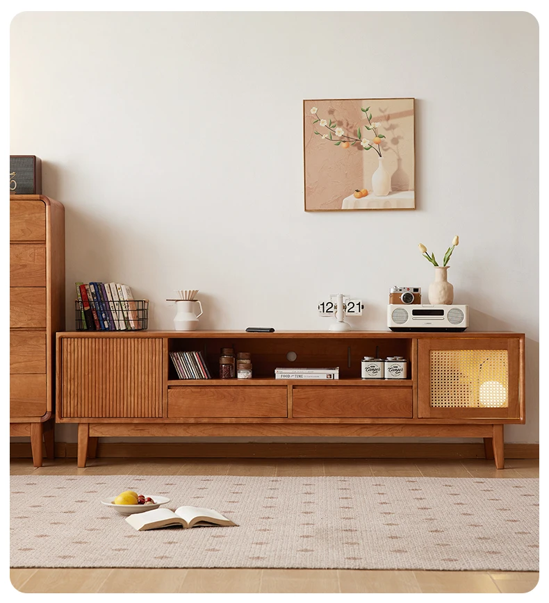 medieval cherry wood TV cabinet, living room home simple floor-to-ceiling audio-visual cabinet