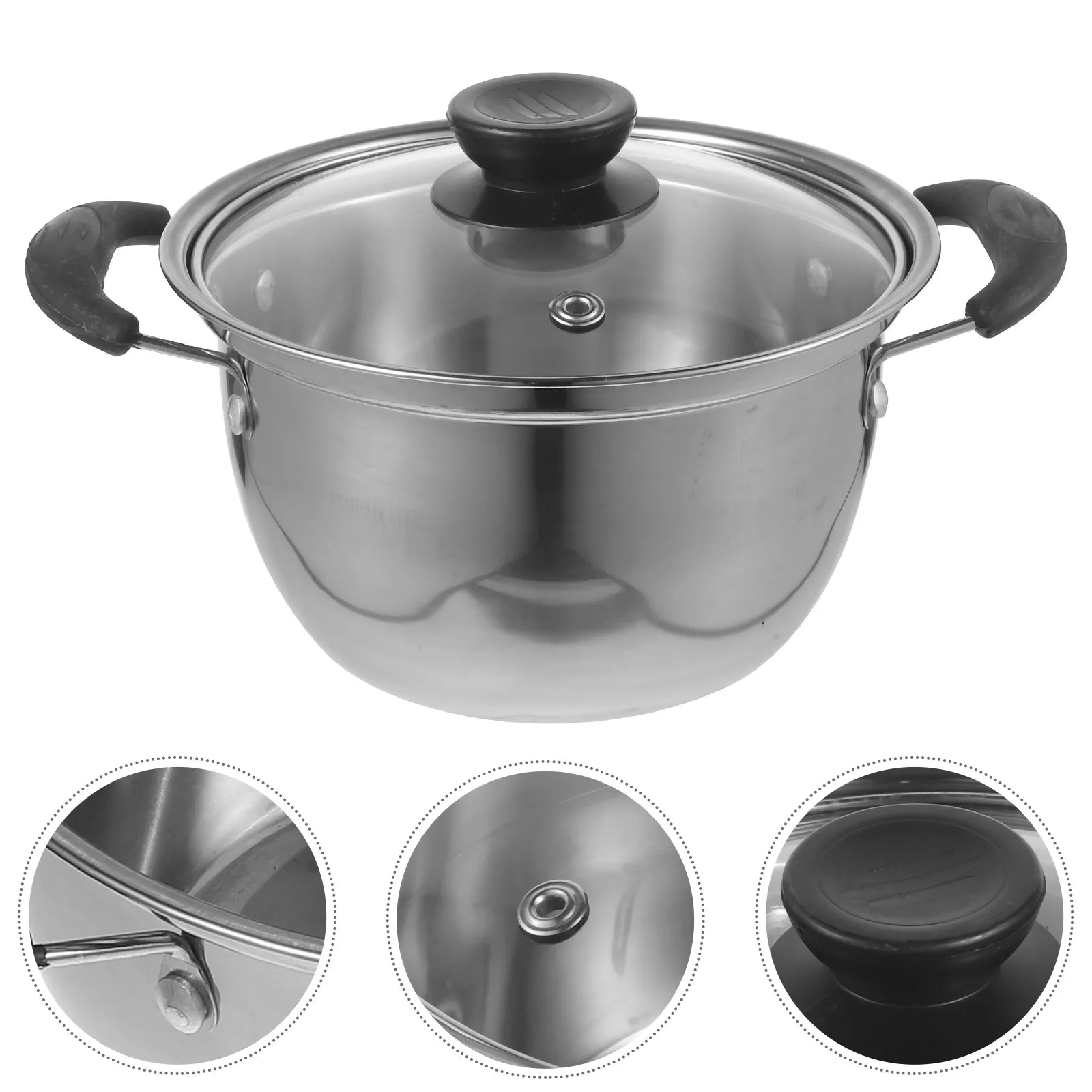 

Stainless Steel Soup Pot 3L Dual Handle Deep Cooking Pot For Induction Gas Stove Kitchen Stew Noodle Ramen Milk Saucepan