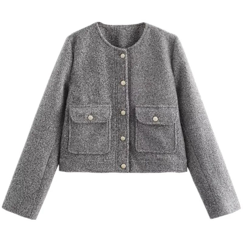 Herbst 2025, neuer Damen-Mantel aus Faion mit goldenen Knöpfen und Perlenverzierung, vielseitiger, lässiger SLE-Long-S Sve-Rund-Ne-Orth-Mantel