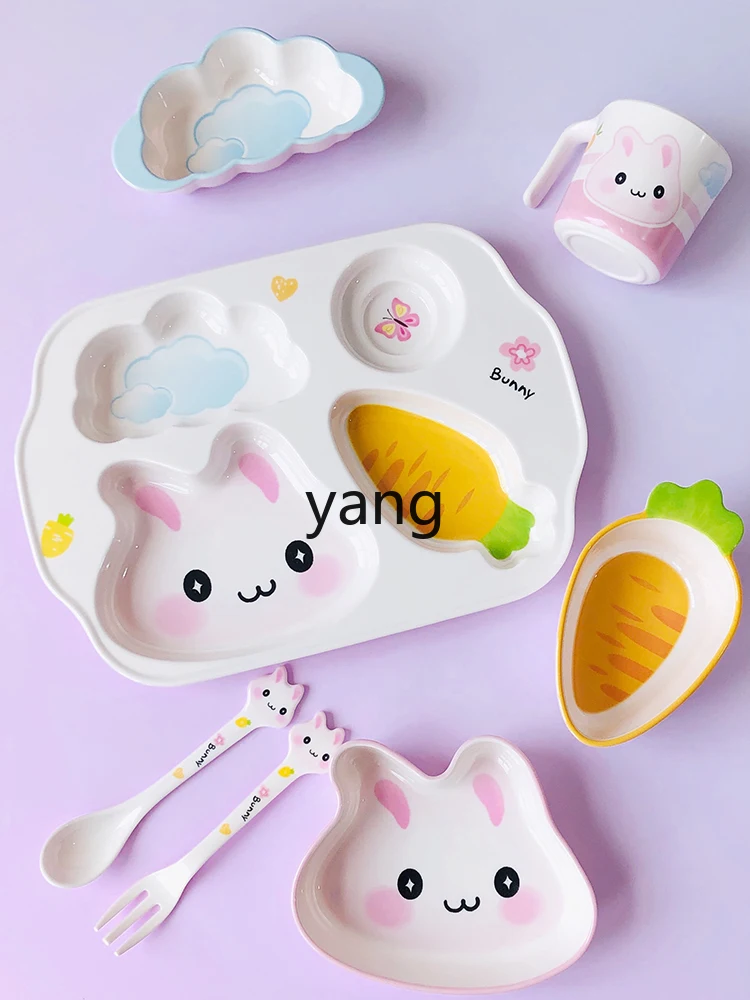 L'm'm Children's Dinner Plate Compartment Boys and Girls Cartoon Melamine Food Grade Dedicated Meal Bowl Spoon