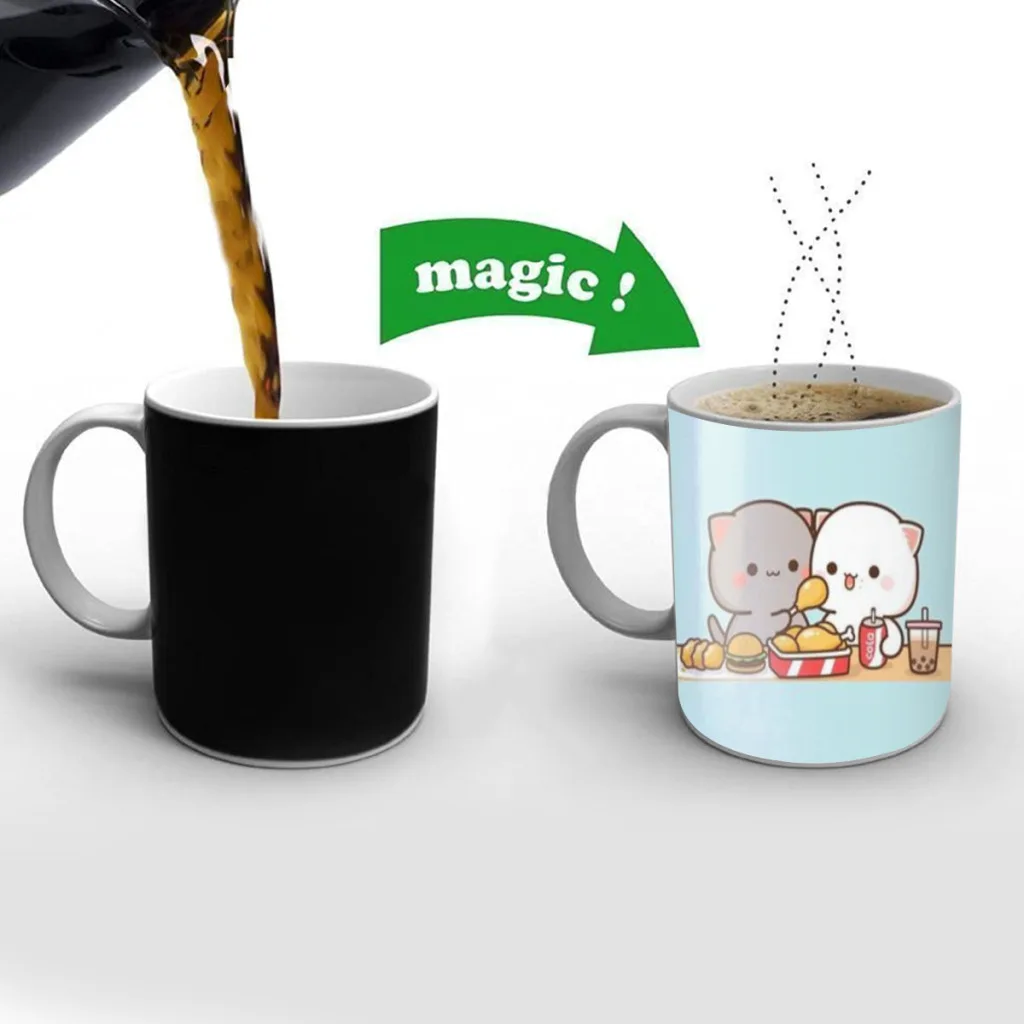 

Peach Mochi Cat Cartoon New Creative Color Changing Mug Ceramic Coffee Milk Tea Cup Gifts Free shipping