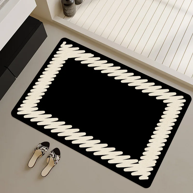 VIKAMA Minimalist Two-Tone Diatomite Bath Mat, Absorbent Quick Dry Non-slip for Shower