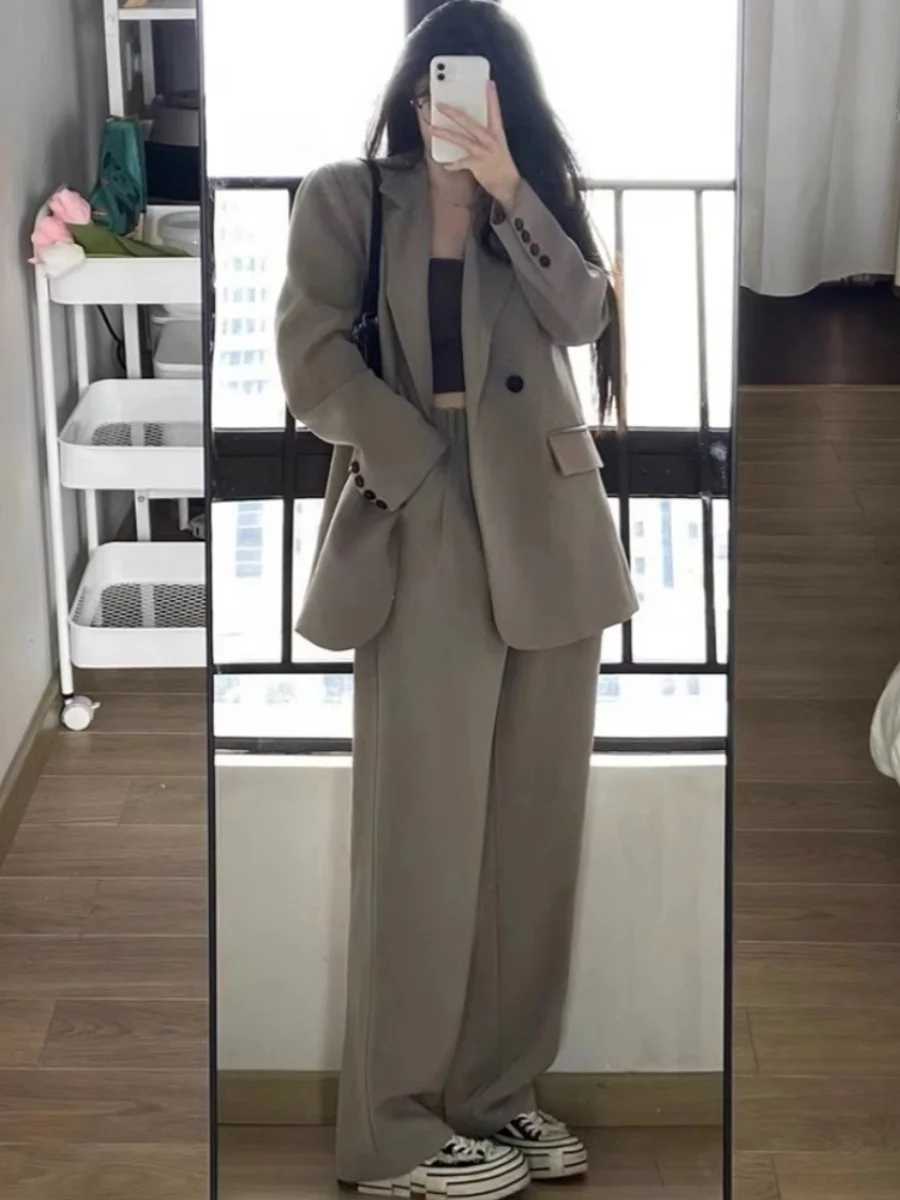 Plus Size .00 Kg-50.00 kg Plus size Fashion Suit set Women Autumn Chubby Girl Loose s + Wide Leg Pants Two-piece Set Tide