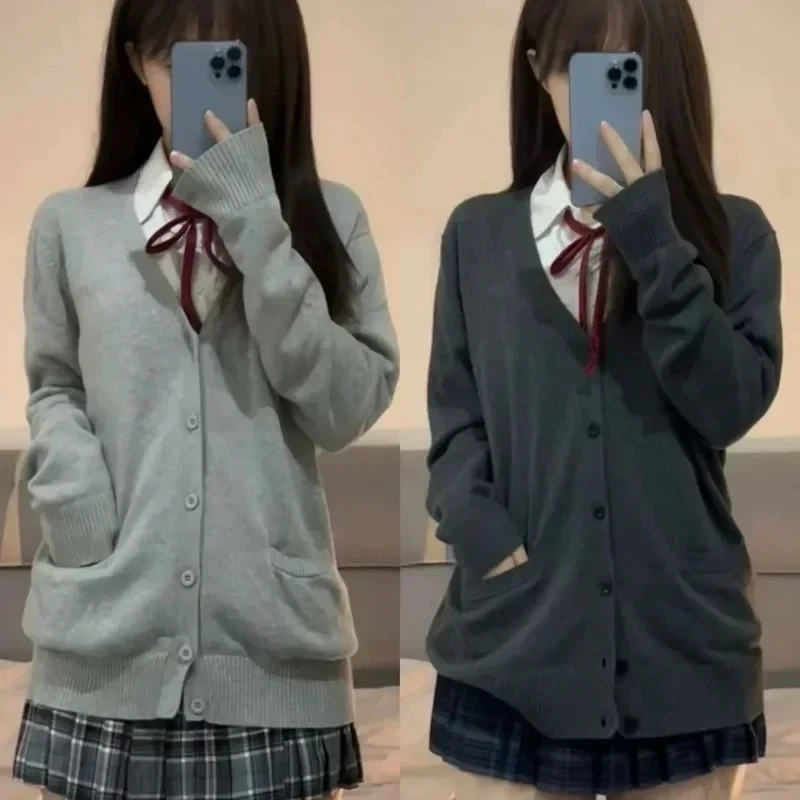 Suéter Jk bonito rosa, azul y negro, cárdigan de punto, chaqueta japonesa Original para mujer, uniforme, suministros escolares, sensación de estilo perezoso