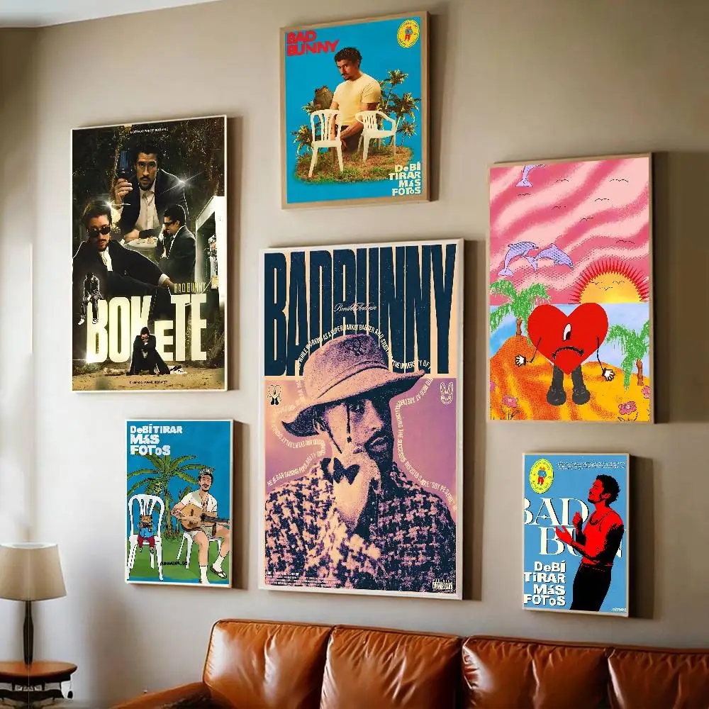 Popular B-Bad B-Bunny Singer DIY Sticky Poster Fancy Wall Sticker For Living Room Bar Decoration Wall Decor