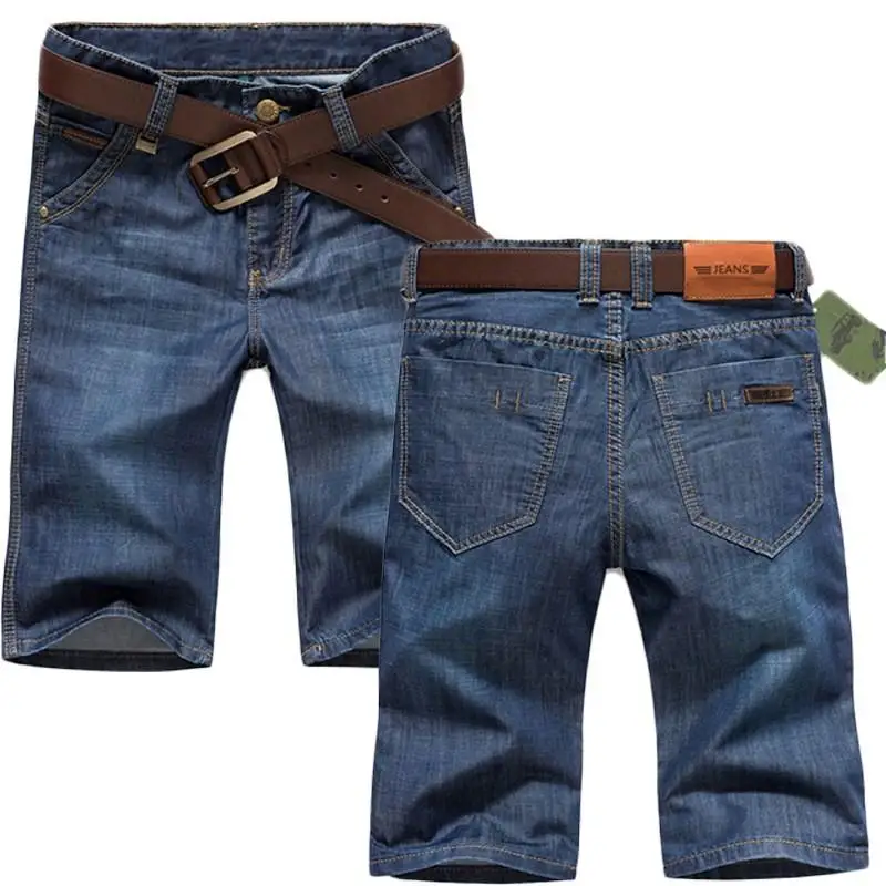 

Летние тонкие джинсовые брюки для мужчин: свободные, прямого кроя, повседневные, деловые, для отдыха, из хлопка, со средней посадкой, на молнии, длиной до колена.