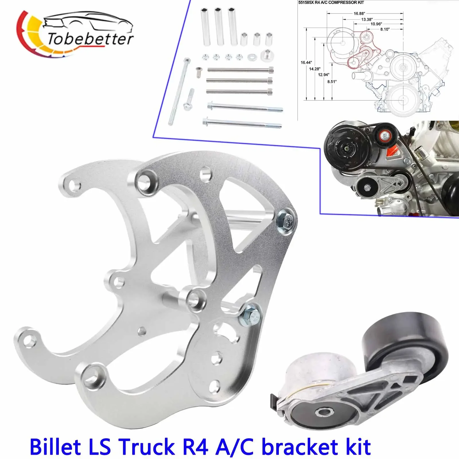 LS Truck R4 A/C Air Conditioner Compressor Bracket Kit 551585X-3 LSX LS3 Camaro LS1 LS3 LS2 LQ4 LQ9 LS6 L92 L99 L33 LR4