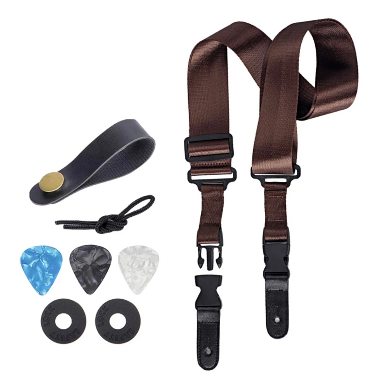 Guitar Strap Acoustic Folk Guitar Belt Strap Vintage Guitar Strap with Picks Leather Ends Guitar Strap Replacement Set