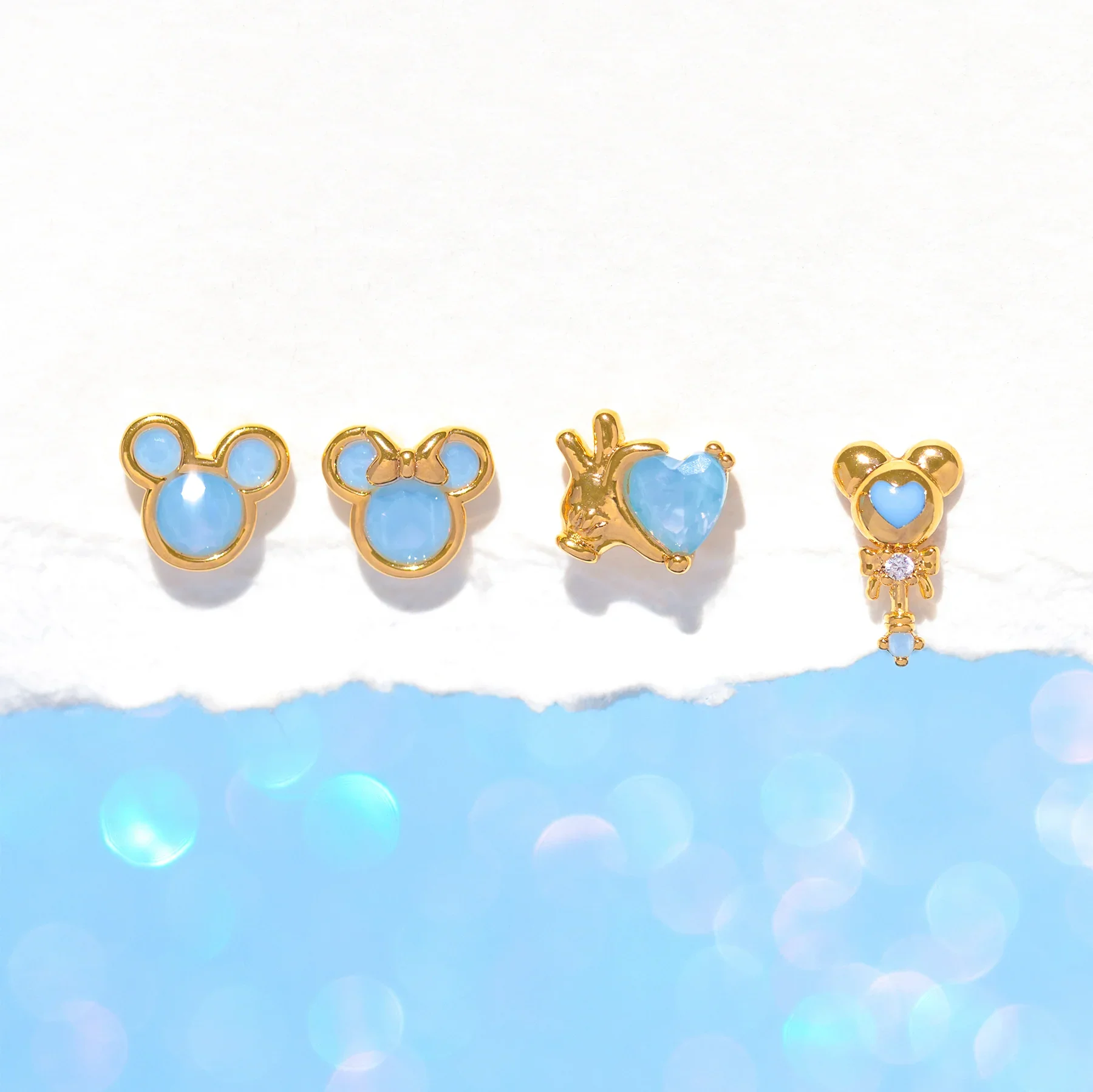 MIGGA 4pcs Cute Pink/Blue Cubic Zircon Cartoon Stud Earrings Set Gold Color Women Girls Gift Jewelry