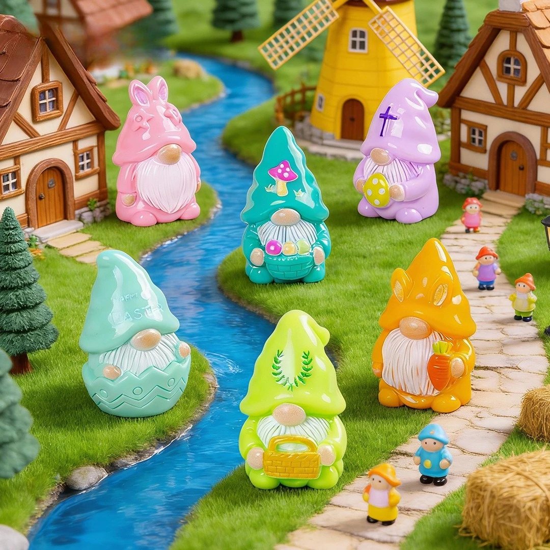 6PCS Spring Flower Goblin Statues - Resin Faceless Dwarf Figurines Suitable for Gardens, Car Consoles &, Retro Outdoor/ Decor