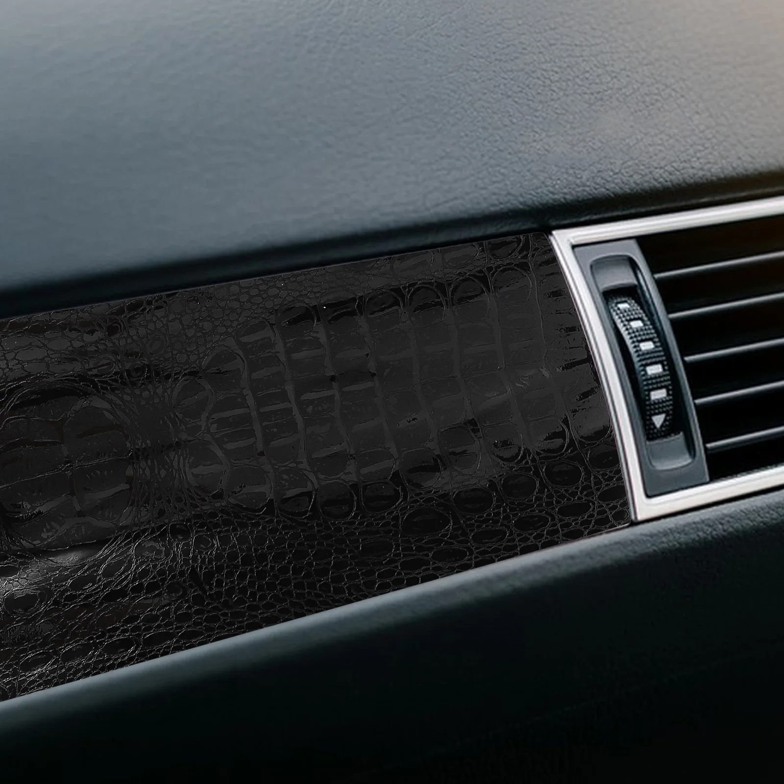 

High Gloss Black Crocodile Texture Fake Vinyl Wrap 152cmx30cm Self Adhesive Car Interior Film Anti Wrinkle Air Release