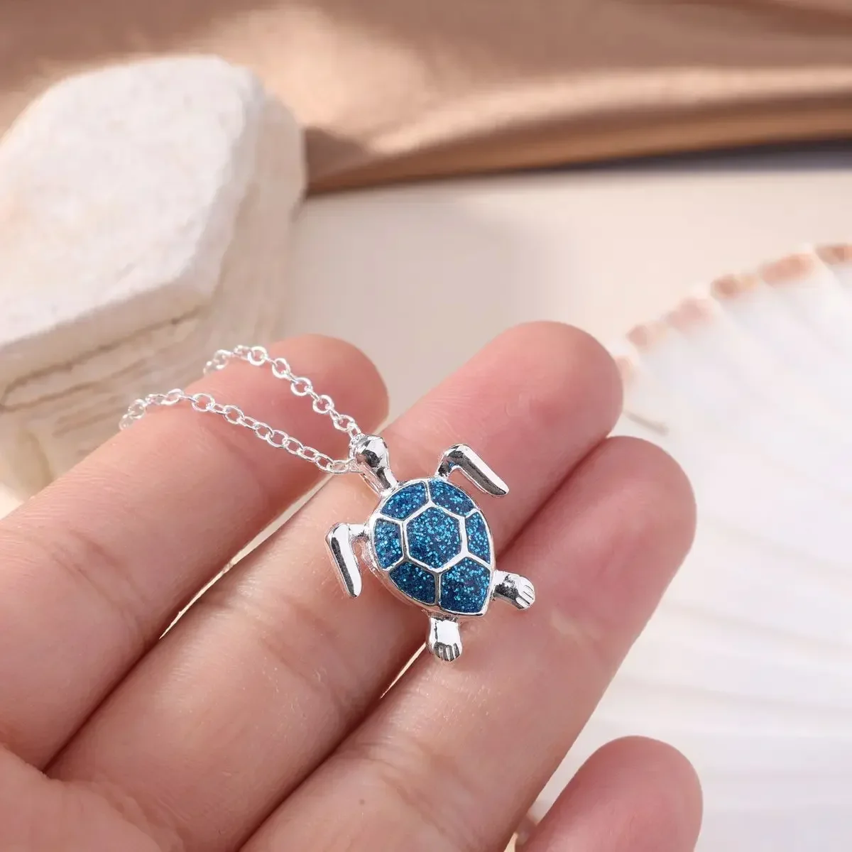 Blue Fire Opal Necklace Pendant Aquatic Creatures Turtle Fish Tail for Women Hawaiian Style Gifts for Girls