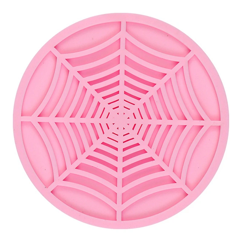 Silicone Spider Web Coasters For Drinks - 6 Pack Unique Design Spider Drink Coasters, 4Inch Black Coaster Set,Pink Easy To Use