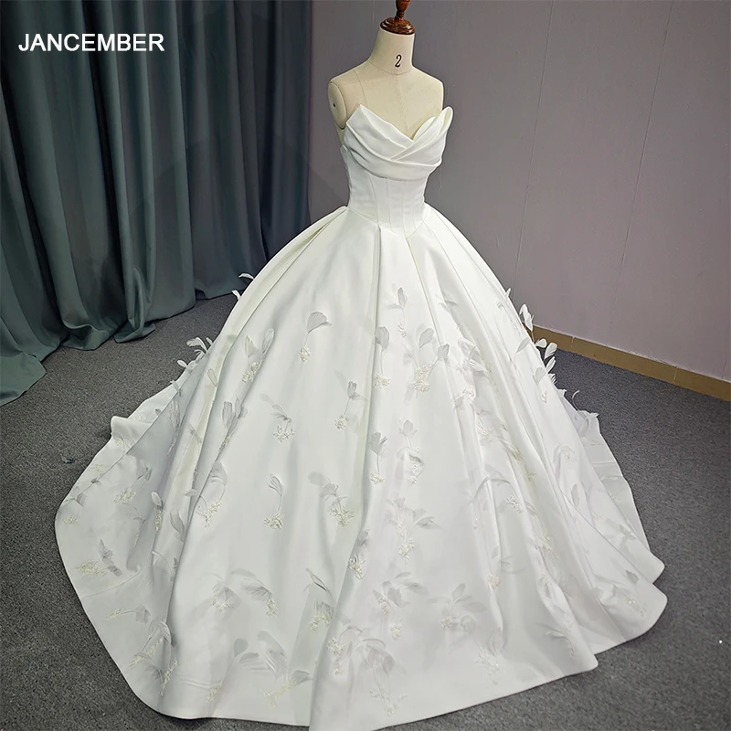 

Jancember Wedding Dress 2024 Luxury Strapless Bride Dress With Train Ball Gown Princess Classic Wedding Gowns vestidos de novia