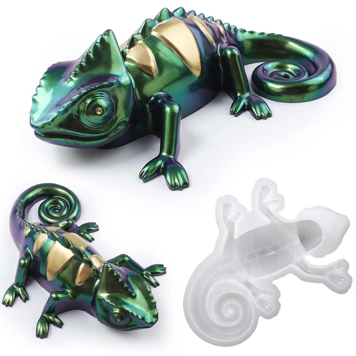 Simulation Chameleon Lizard Silicone Mold DIY Crystal Epoxy Resin Reptile Figurine Molds for Plaster Crafts Making Home Decor
