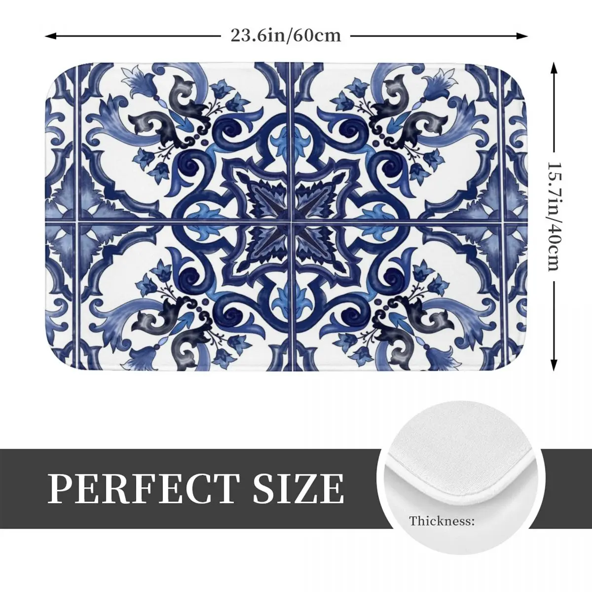 Blue Ornate Floral Mediterranean Sicilian Tile Anti-slip Doormat Floor Mat Carpet Rug for Kitchen Entrance Home Footpad Mats