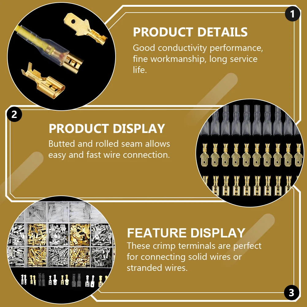 

720pcs 2.8Mm 4.8Mm 6.3Mm Insulated Wire Terminal Crimp Connectors For Solid Stranded Wires Flame Retardant Sleeve Copper Brass