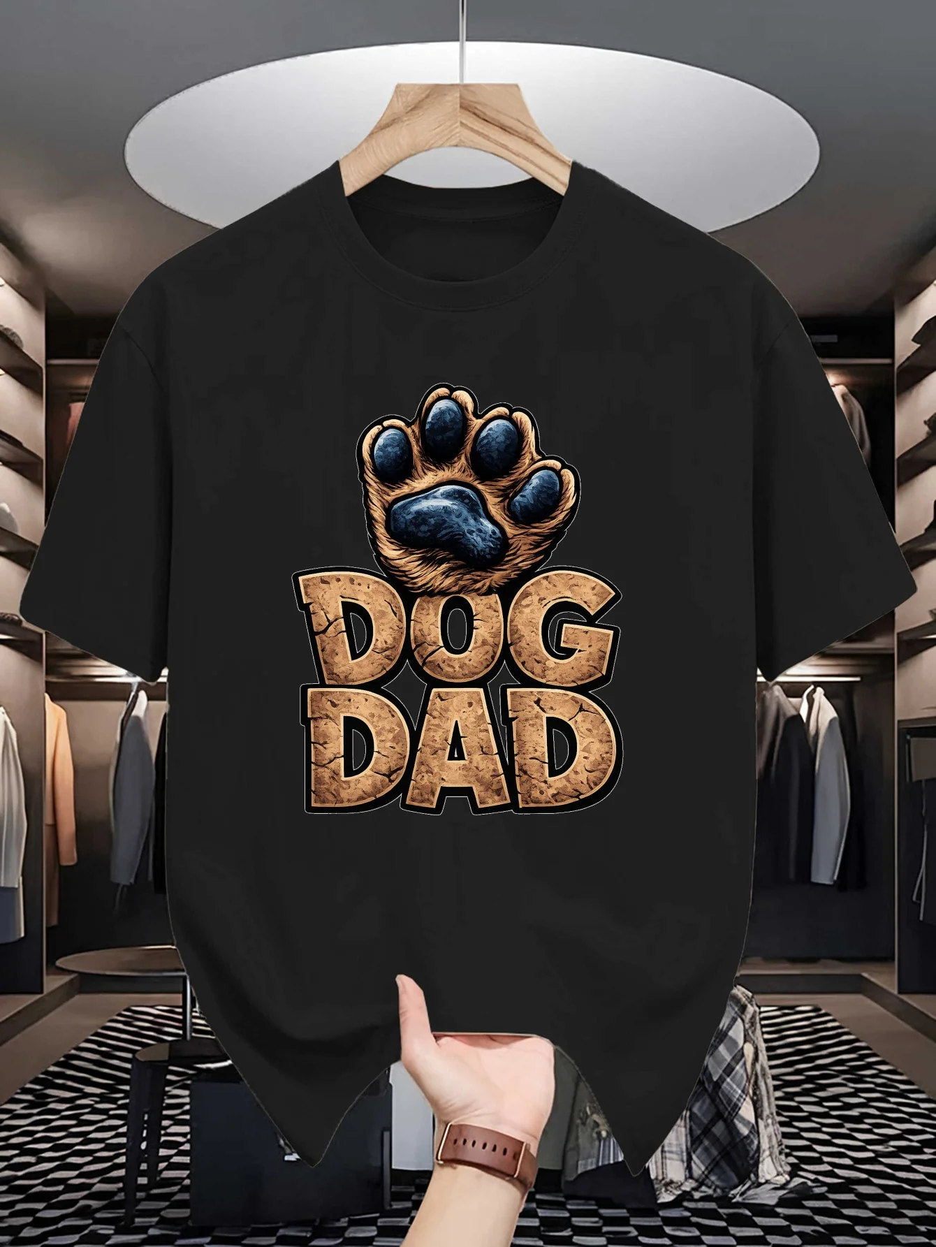 Dog Dad Paw Graphic Mens Crew Neck T Shirt Vintage Cracked Letter Print Soft Loose Summer Casual Short Sleeve Tee For Dog Owner