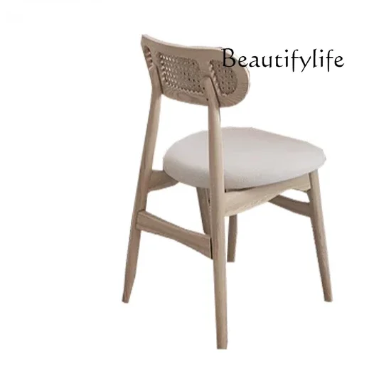

Log color simple modern solid wood backrest dining chair restaurant rattan backrest chair soft bag