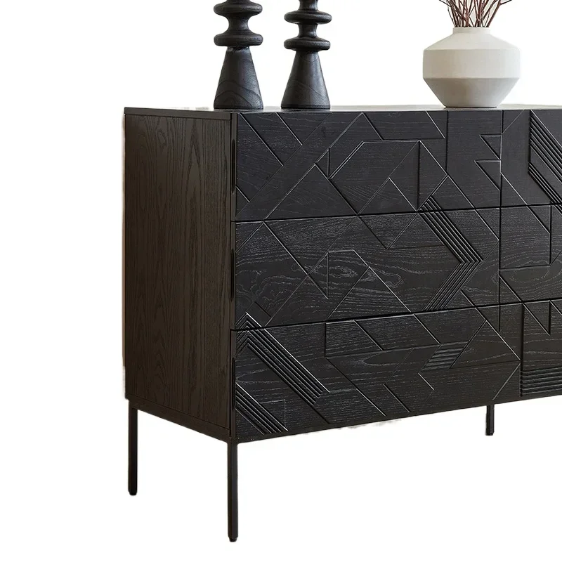 French Vintage Belgian Ethnicraft Black Premium Porch Side Cabinet Three Drawer Chest