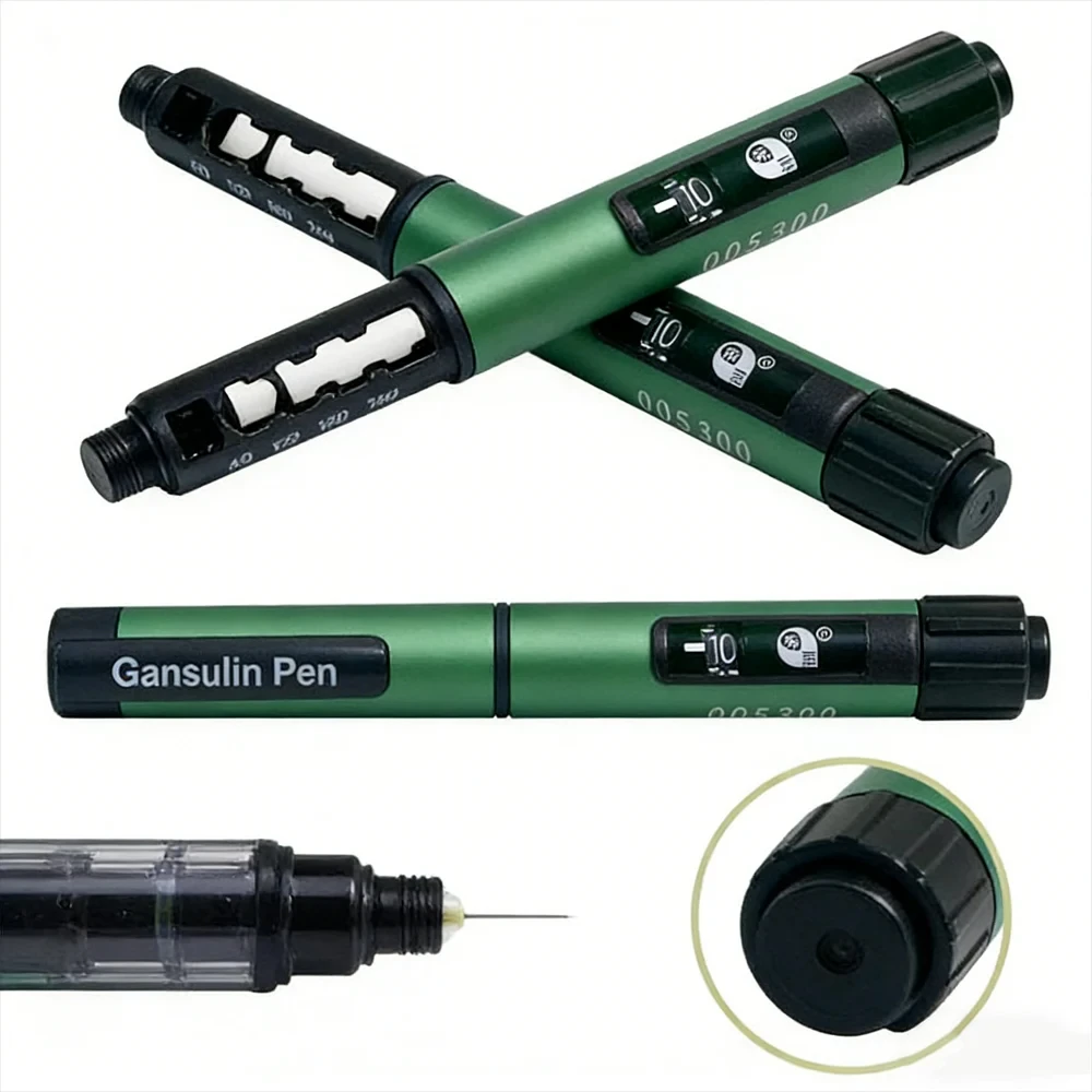 Portable 3ml Gansulin Pen 60 Unit Green Insulin Pen Automatic Metal Pen Type Syringe Is Suitable for Gansulin R/N Refill