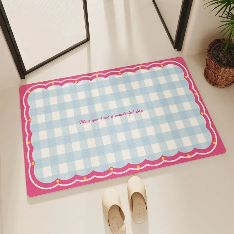 VIKAMA Checked Bathroom Floor Mat - Water-Absorbing And Anti-Slip Foot Mat - Shower Room Decorative Floor Mat - Home Decoration