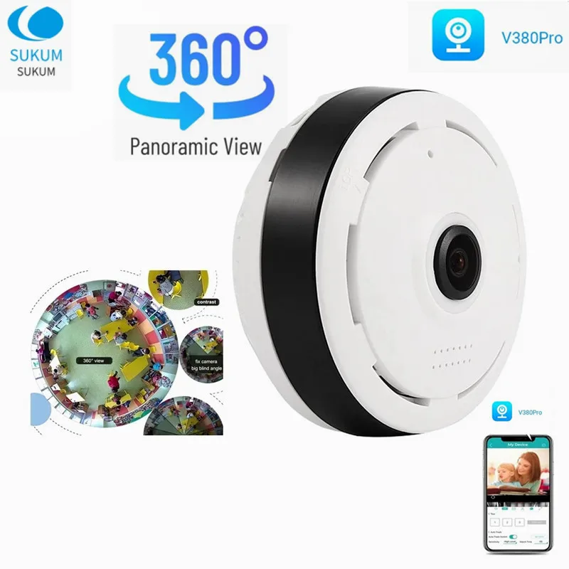 

3MP V380 Pro Fisheye Wifi Mini Camera 360 Wide Angle CCTV Two Ways Audio Wireless Security Home Panoramic Camera