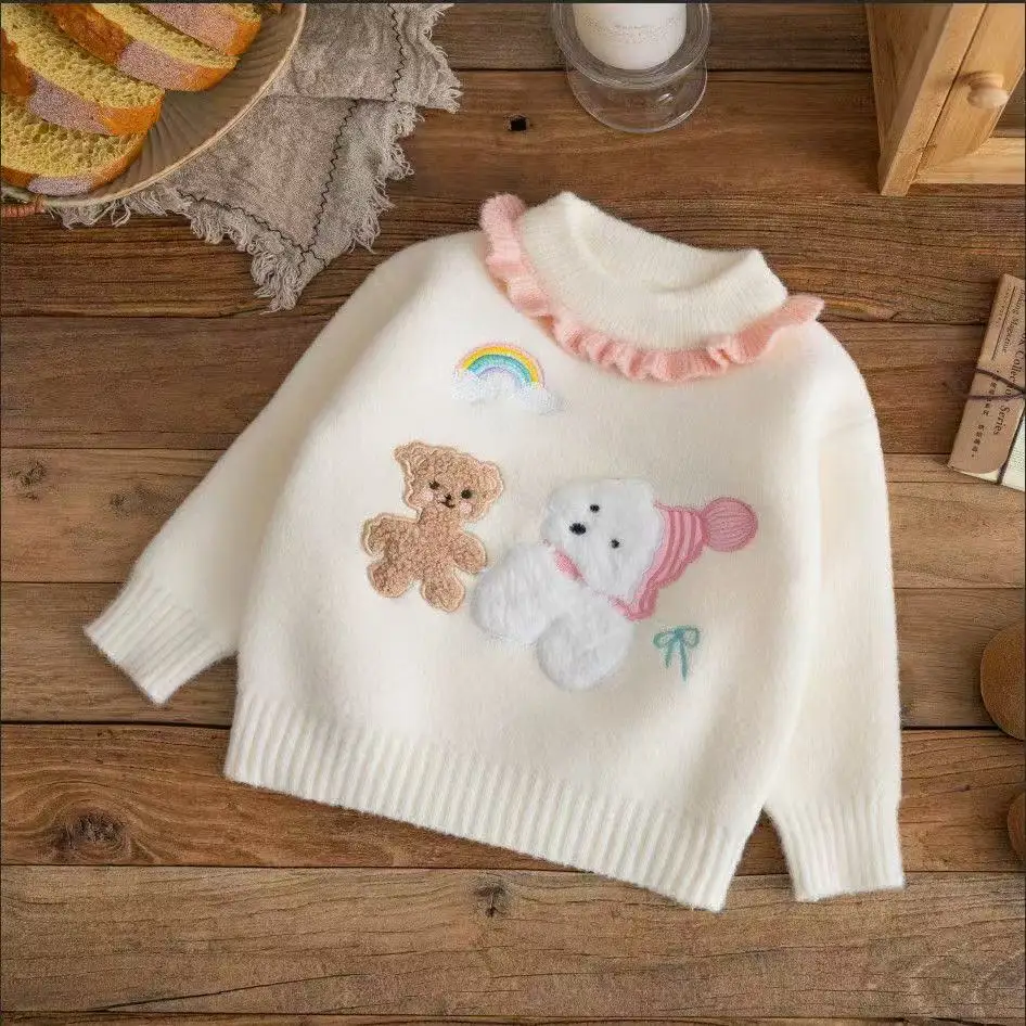 

2-6 Years Girls' Sweater Autumn and Winter 2025 New Children's Knitted Sweater Cartoon Top Hoodie Jacket 90-130cm