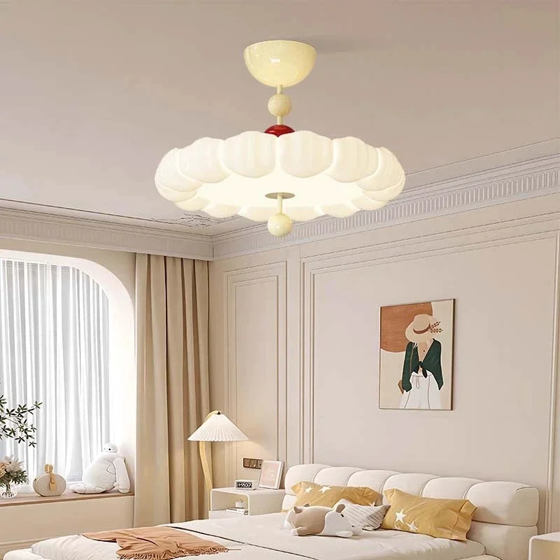 Cream White Cloud Petal Ceiling Lamp French Retro Light For Bedroom Kids Room Living Room Home