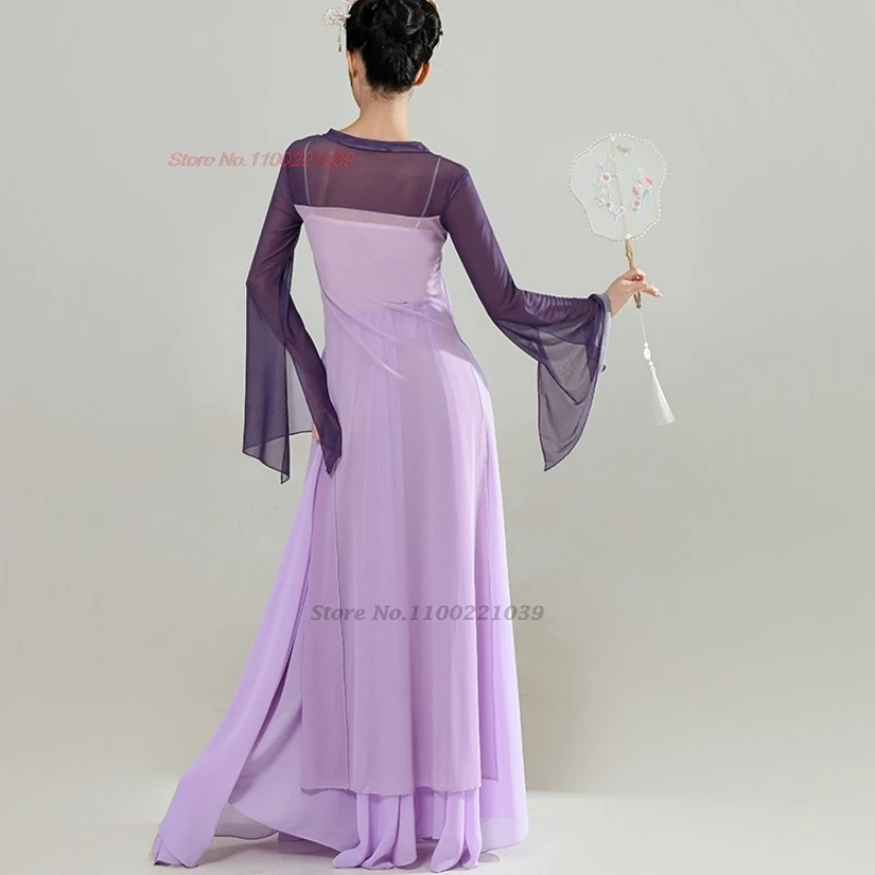 فستان هانفو الصيني التقليدي لعام 2025 + تنورة ملابس رقص شعبية فستان أداء المسرح شيفون شرقي فستان رقص ruqun hanfu