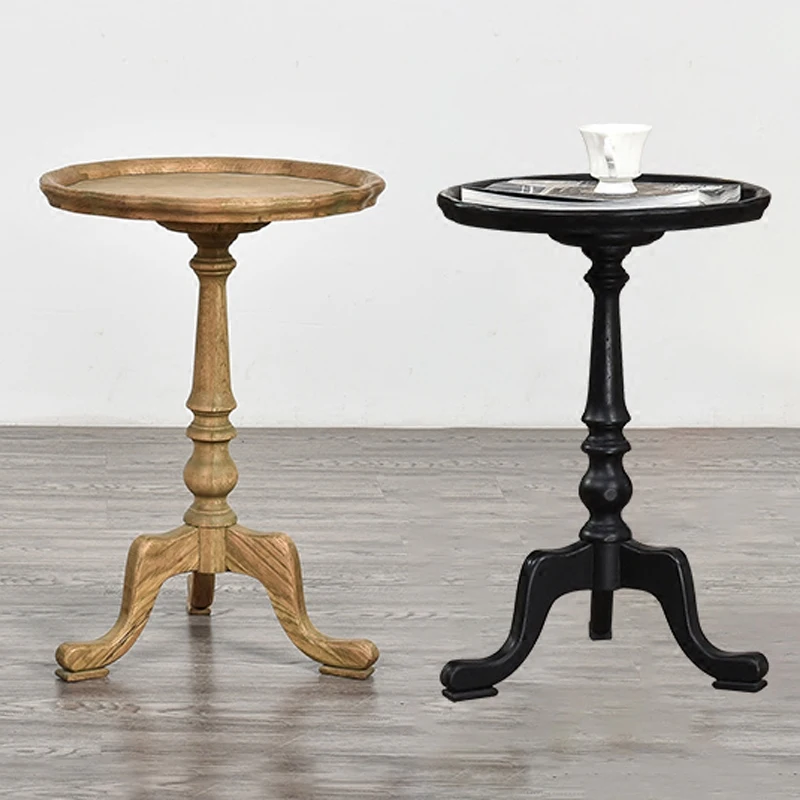 Oak small round table American French country side table solid wood corner table mini small side curved flower stand