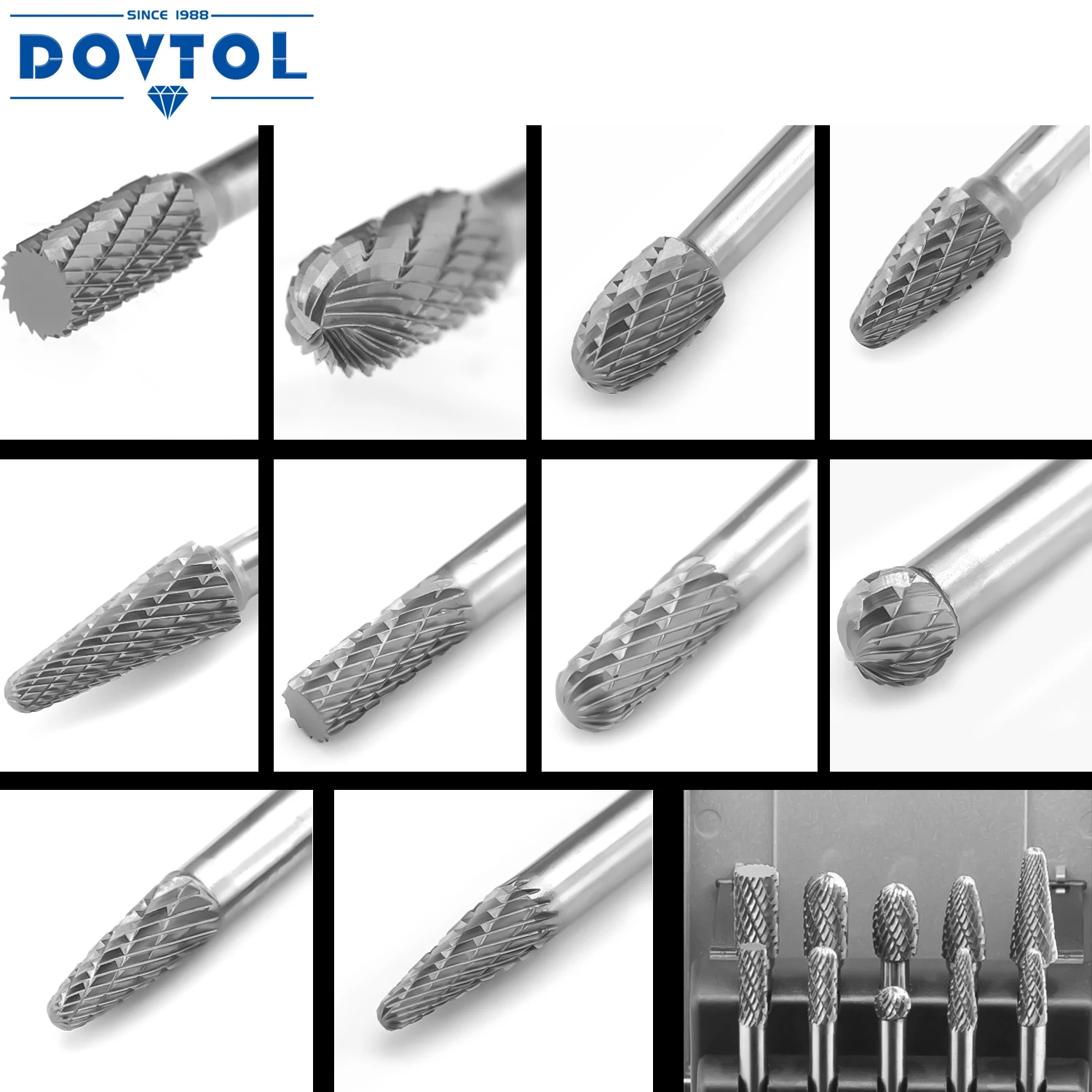 مجموعة نتوءات كربيد مع 1/4 ''عرقوب مزدوج القطع أدوات كهربائية صلبة كربيد التنغستن ملفات دوارة بت لطاحونة القالب الخشب المعدني