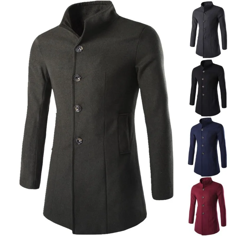 Spring New Fashion Lapel Medium and Long Coat Men's Woolen Trench Coat