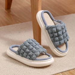 Cute Linen Slippers Women's Four Seasons Indoor Home Thick Bottom Non-slip Sweat-absorbing Cotton and Linen Slippers Men