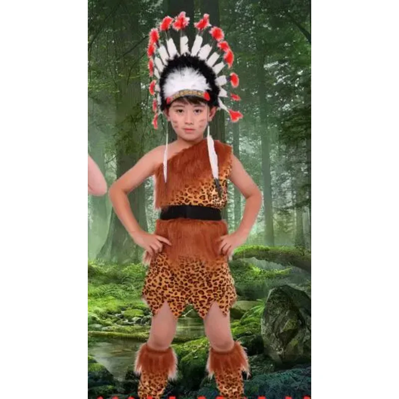 Adult Children Leopard Print Indians Cosplay Costume Savage Performance Costumes Halloween Carnival Party Dress Lovers clothing